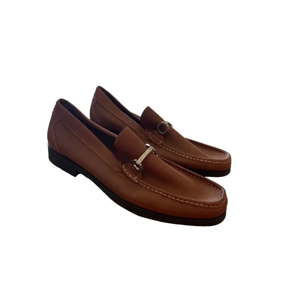 Sandrino Cordoba Mens Brown Leather Moc Toe Slip On Loafer Dress Shoes Size 9D